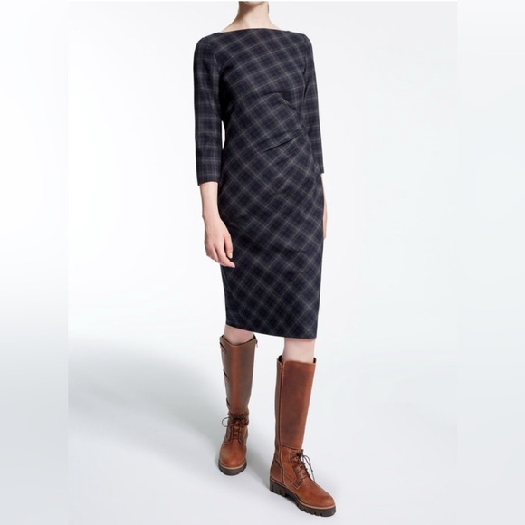 🎀Weekend Max Mara Navy Plaid Midi sheath Dress - Picture 3 of 11